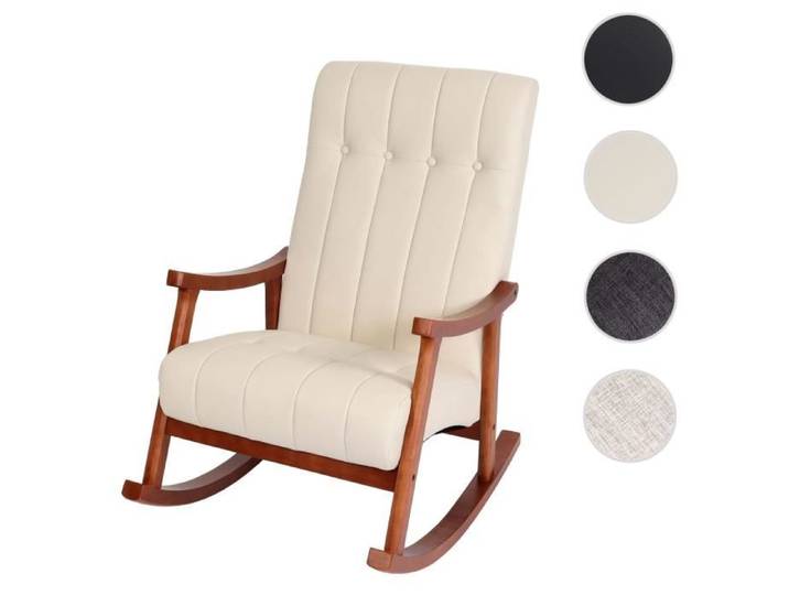 Fauteuil à bascule - HWC - K10 - Similicuir crème - Piétement noyer - 130 kg max