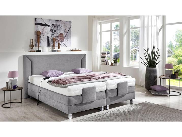 Boxbett, Mikrovelours, Hellgrau, 174×214 cm, Elektrisch Verstellbar, Westfalia Schlafkomfort