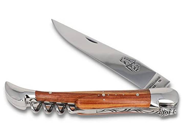 Forge De Laguiole Taschenmesser - 12 cm Messer Frankreich - Griffschalen Rosenholz - Korkenzieher - Klinge 10 cm - Stahl glänzend