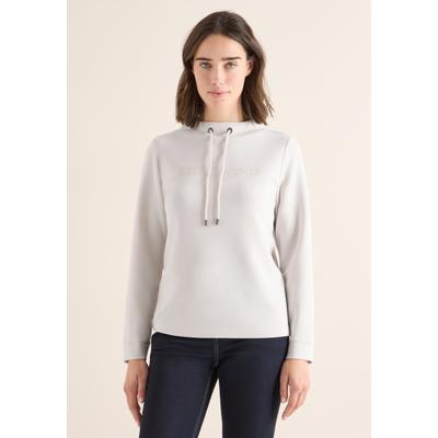 Langarmshirt CECIL, Damen, Gr. XL (44), weiß (light greige), Stoff, 47% Modal, 45% Polyester, 8% Elasthan, unifarben, normal normal, hoch geschlossener Ausschnitt, abgesteppt, Shirts Langarmshirt, Mit Stickerei