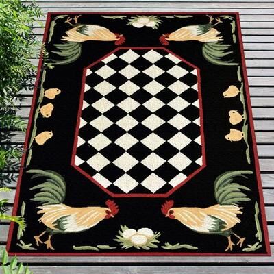 Trans Ocean Import Co Inc "Roosters Black Rectangle Rug, 5' x 7'6"", Black"