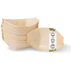 BIOZOYG 500 Stück Snackschalen Einwegschalen Holzschiffchen 110mm, biologisch abbaubar, für Fingerfood, Schalen aus nachhaltiger Forstwirtschaft