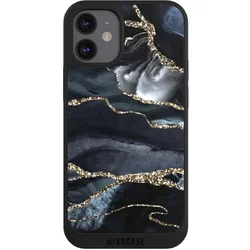 Nivocase Handyhülle für Apple iPhone 12 mini Hülle NIVOpure Case Schwarz Glitzer Look Marmor Trends (Apple iPhone 12 mini), Smartphone Hülle, Schwarz