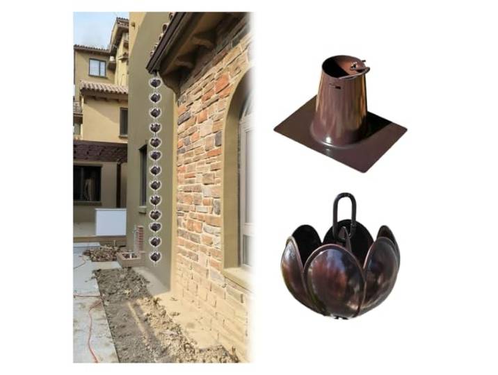WAHHWF Großer Becher Lotus Dachrinnen Regenkette, Längenverstellbar 3 m Aluminium, Mehrstufiger Wasserfall Effekt, Hängedeko Außen Eingangsbereich(L 8.5'/2.6m)