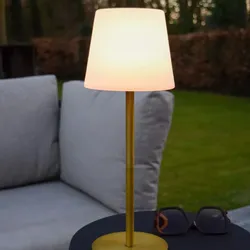 Lucide TYON – elegante Akku Tischleuchte für Innen & Außen in mattem Gold mit warmweißem Licht
