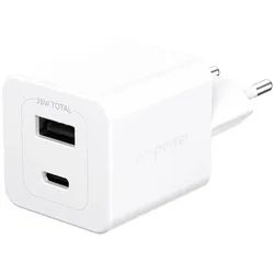 empowerTM by PanzerGlass® Turbo 35W Ladegerät inkl. USB-C + USB-A, EU Anschluss, Silber Weiss