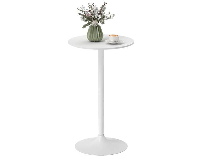 HOMCOM Mesa Alta de Bar Redonda Mesa de Cocina Moderna con Encimera Laminada y Marco de Acero para 2 Personnes Ø60x102 cm Blanco
