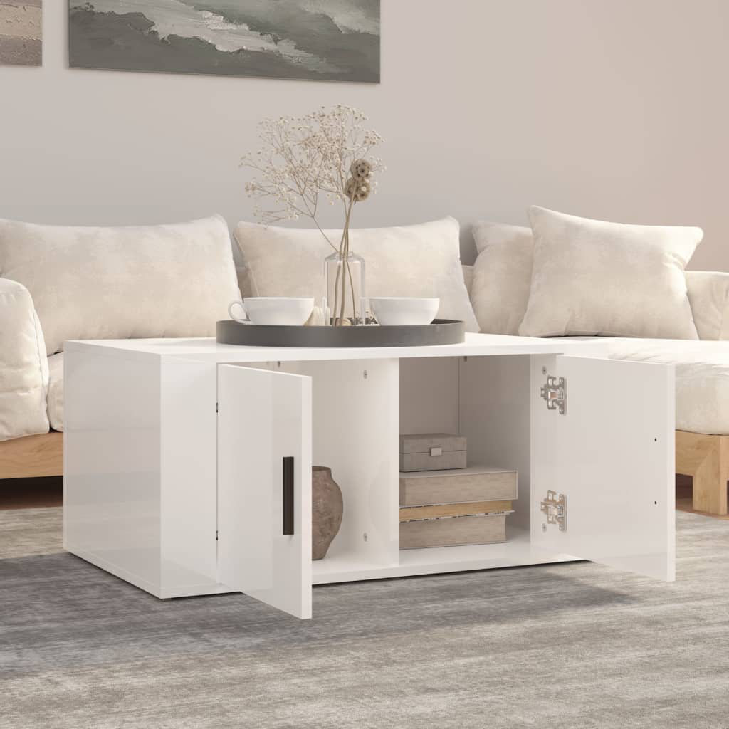 17 Stories Nyzair Solid Coffee Table with Storage High Gloss White