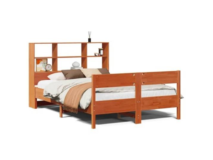PUGYNBK Bett mit Regal aus Massivholz, 135 x 190 cm Lattenrost inklusive, ohne Matratze, Kopfteil mit Aufbewahrung, praktisches Fußteil, platzsparend