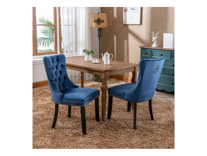 IDEASY Esszimmerstuhl Samt-Esszimmerstuhl Set 2er Massivholz Nieten modern Küche Wohnzimmer