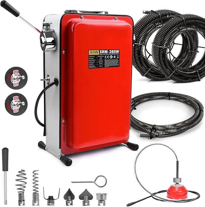 16mm 22.5M Spiralen Elektrische Rohrreinigungsmaschine für ?20-100mm 390W | 450U/min,mit Spirale ?8mm 10M, Rohrreinigungsspirale Rohrreinigungsgerät Rohrreiniger Abflussreiniger Reinigung Drain Clean