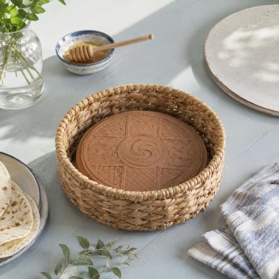 Eangee Home Design Bread Warmer Round Handmade Patterns Unlidded Natural