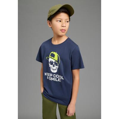 T-Shirt KIDSWORLD "Mit Sprüche-Print: KEEP COOL...", Jungen, Gr. 164/170, blau (marine), Jersey, Obermaterial: 100% Baumwolle, bedruckt, Basic, Basic, Rundhals, Shirts T-Shirt, kurzärmelig, basic geschnitten, Rundhalsausschnitt, aus Baumwolle