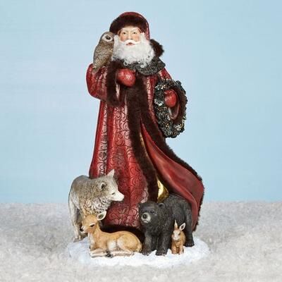 Roman Inc Santa with Woodland Friends Table Sculpture Red , Red