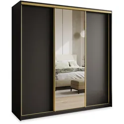SCHWEBETÜRENSCHRANK TAVI 200/205/60 cm 3-türig mit Spiegel Schwarz