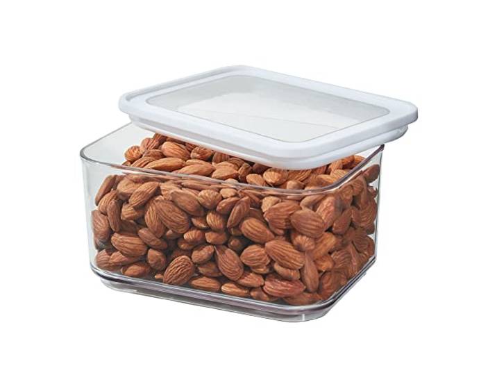 iDesign Ecozen voorraadkast keukenorganizer, luchtdichte voedselopslagcontainer voor het bakken van ingrediënten en andere droge voedingsmiddelen, gemaakt van recyclebaar plastic, helder/wit,