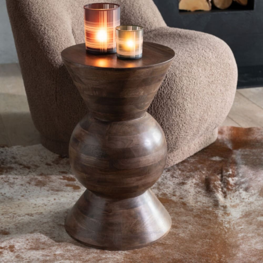 Hellin Table basse ronde en manguier brun Marron 31x50x31cm