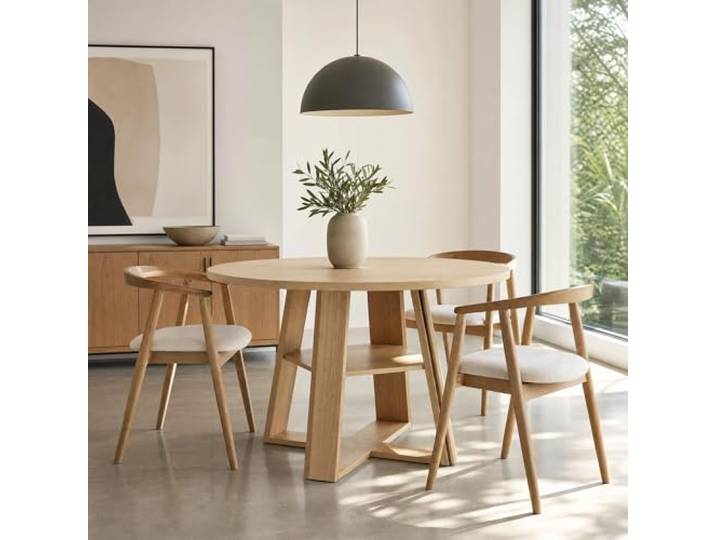 IDEALHOUSE Runder Esstisch 110 cm, Landhausstil Mit Holzfuß Und Ablage Platzsparender Küchentisch, stabil konstruiert, geeignet für 2‑6 Personen im Ess‑ und Wohnbereich
