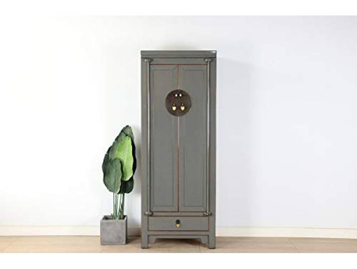 Yajutang Chinesische Hochzeitschrank Massivholz Schrank grau RAL7005