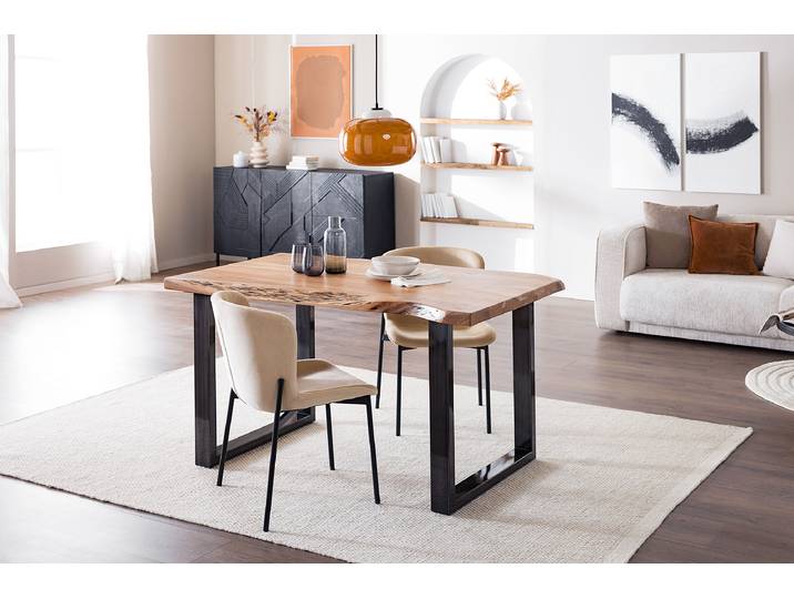 Massiver Baumkanten-Esstisch 160 x 80cm Braun/Akazie Braun U-Form Vintage Metall