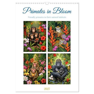 Primates in Bloom (Wall Calendar 2027 DIN A3 portrait), CALVENDO 12 Month Wall Calendar