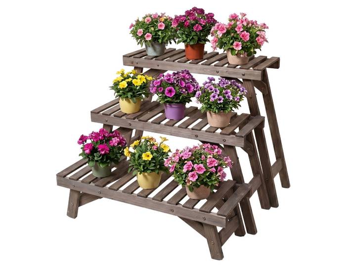 Relaxdays Blumenständer Braun 3er-Set Tannenholz 70x25 cm, Holz, 70x49x25 cm, Dekoration, Blumen & Blumentöpfe