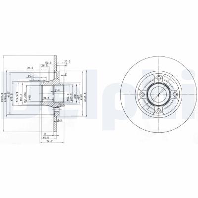 DELPHI Bremsscheibe BG3360 238mm 8mm für RENAULT