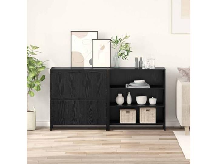 RJPLMFV Anrichte, 2 Stück, Eiche, Schwarz, 70 x 41 x 75 cm, Holz Scharniertüren, Regalbretter, großzügige Aufbewahrung, einfache Montage für Wohnzimmer oder Küche