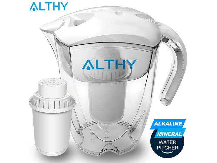 ALTHY Filtre de pichet d'eau alcaline minérale 3,5 L - Filtres longue durée 400 L - Système de filtration purificateur d'alkalizer + pH -ORP