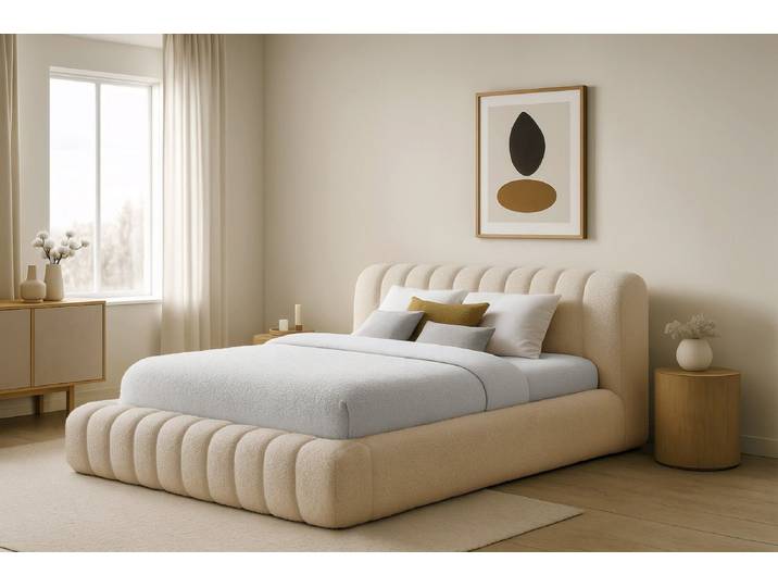 Designer Polsterbett Selene Bouclé mit Stauraum - 180x200 - Beige - Luxusbetten24