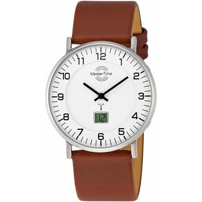 Funkuhr MASTER TIME "Basic", braun (cognacfarben, weiß, weiß), Armbanduhren, Herren, silberfarben, Funkuhr, Armbanduhr, Quarzuhr, Herrenuhr, Datum, Langzeitbatterie