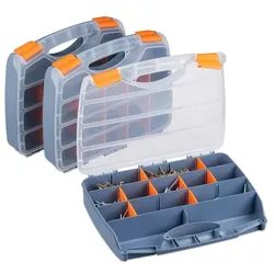 Relaxdays Sortierbox 3er Set Grau,Orange,Transparent