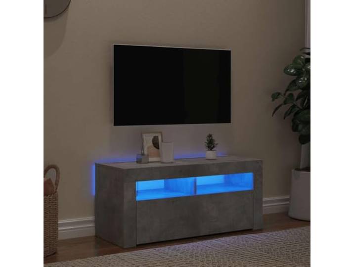 TV Schrank Betongrau mit RGB LED Beleuchtung, TV Möbel mit Farbverstellung, 90x35x40 cm