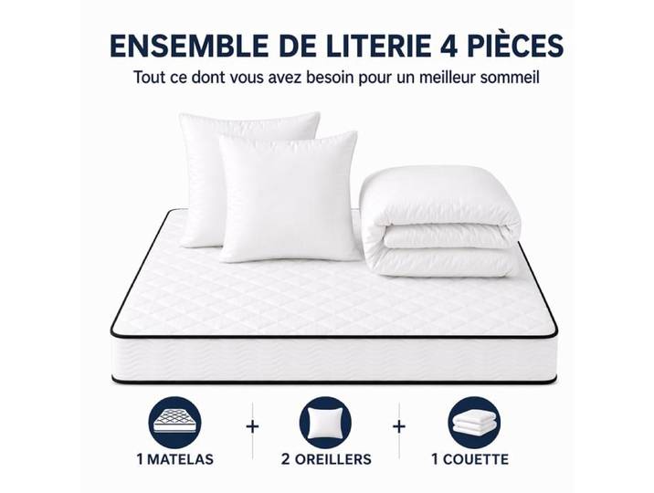 Matelas 160x200 Mousse à mémoire de forme 16cm Fermeté moyenne Livré avec ses accessoires de literie inclus