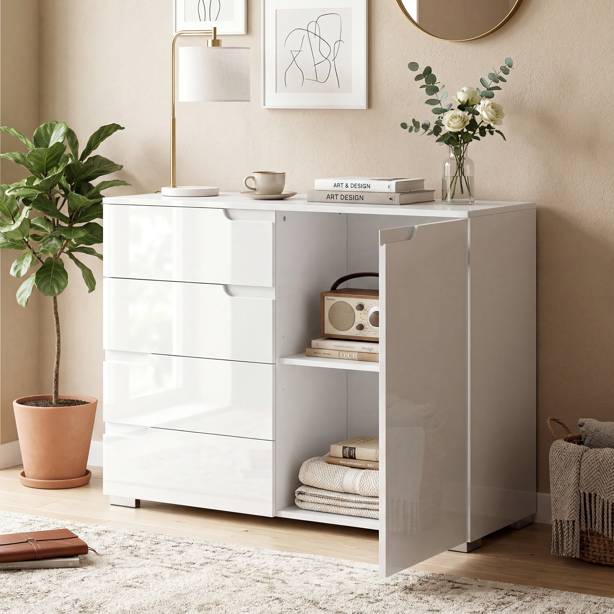 Homcom Credenza Moderno con 4 Cassetti, Mobile da Cucina con Chiusura Ammortizzata, 100x40x80 cm, Bianco   Aosom Italy