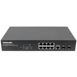 Intellinet 8Port Gigabit Ethernet WebManaged PoE Switch SFPPorts Endspan Desktop 19 Rackmount (8 Ports), Netzwerk Switch, Schwarz