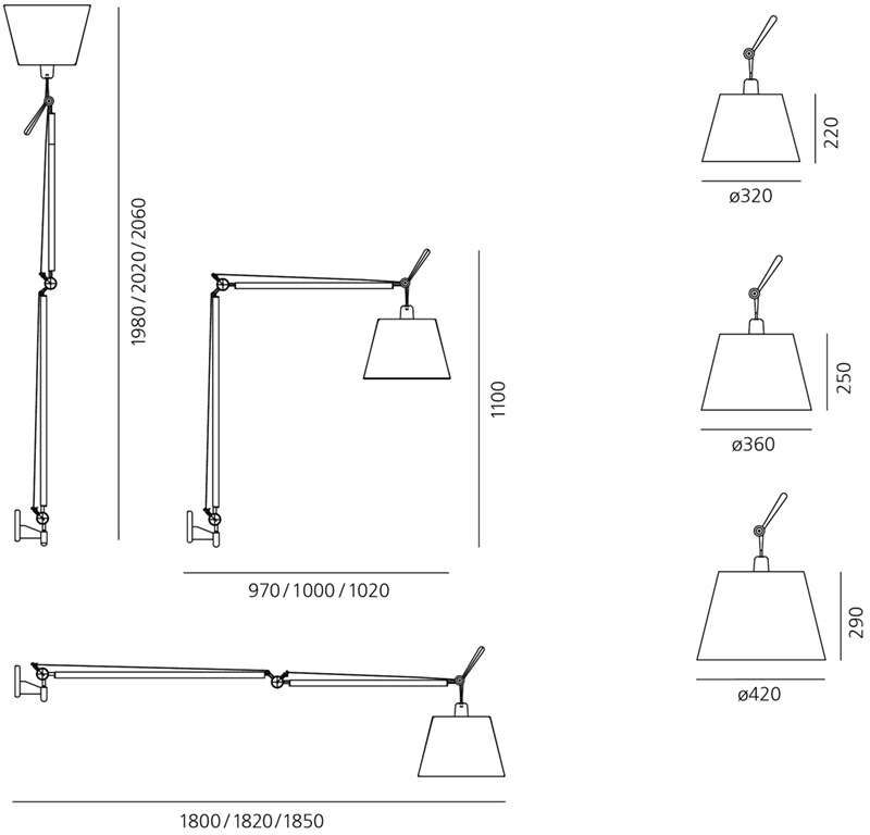 Artemide Tolomeo Mega Wandleuchte schwarz (schwarz, Standard-Fassung, Dimmer, Pe... schwarz   Standard-Fassung   Dimmer   Pergamentschirm Ø 32cm
