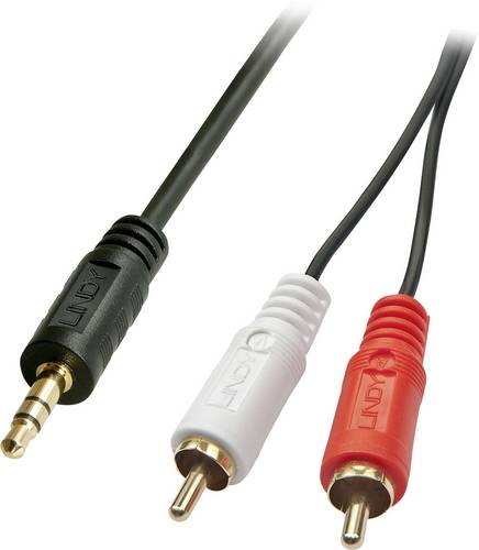 LINDY 35682 Cinch / Klinke Audio Anschlusskabel [2x Cinch-Stecker - 1x Klinkenstecker 3.5 mm] 3.00 m Schwarz