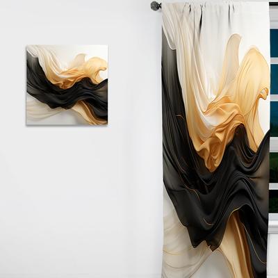 DESIGN ART "Designart ""Gold And Black Soft Wave Fusion I"" Abstract Shapes Curtain - Blackout Abstract Curtain - 1 Panel"