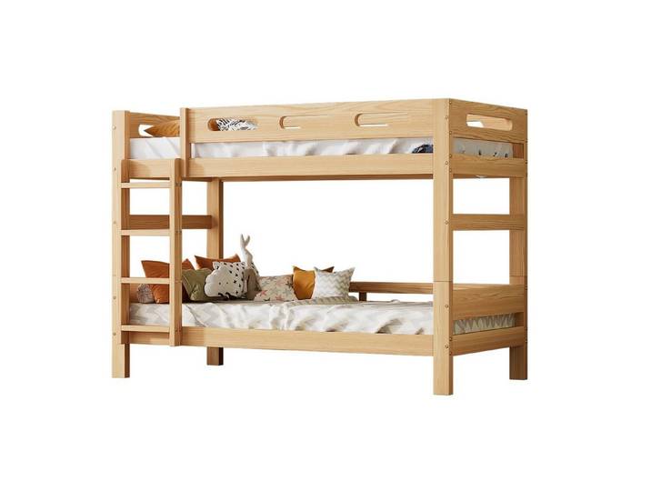 HAUSS SPOLE Etagenbett Holzbett Kinderbett Hochbett Bettrahmen Einzelbett (aufgeteilt in 2 Einzelbetten, Kinderbett mit Fallschutz), stabiler Kiefernholzrahmen, Natur 90x200cm