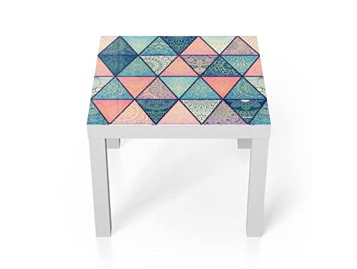 DEQORI Glastisch weiß klein 55x55 cm Motiv Trigonales Dekor ausgefallener Beistelltisch aus Glas Hochglanz Couchtisch fürs Wohnzimmer moderner Couch Tisch mit Design