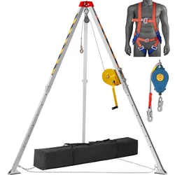 VEVOR Rettungsstativ Stativ-Set, 816,47kg Winde Stativ für beengte Räume mit 2 m Beinen und 30 m Kabel für beengte Räume 10 m Absturzsicherung, Auffanggurt