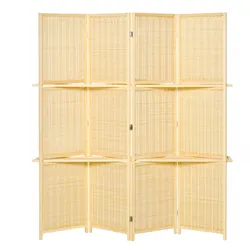 PARAVENT 4-teilig 180 x 180 cm mit Ablage Natur