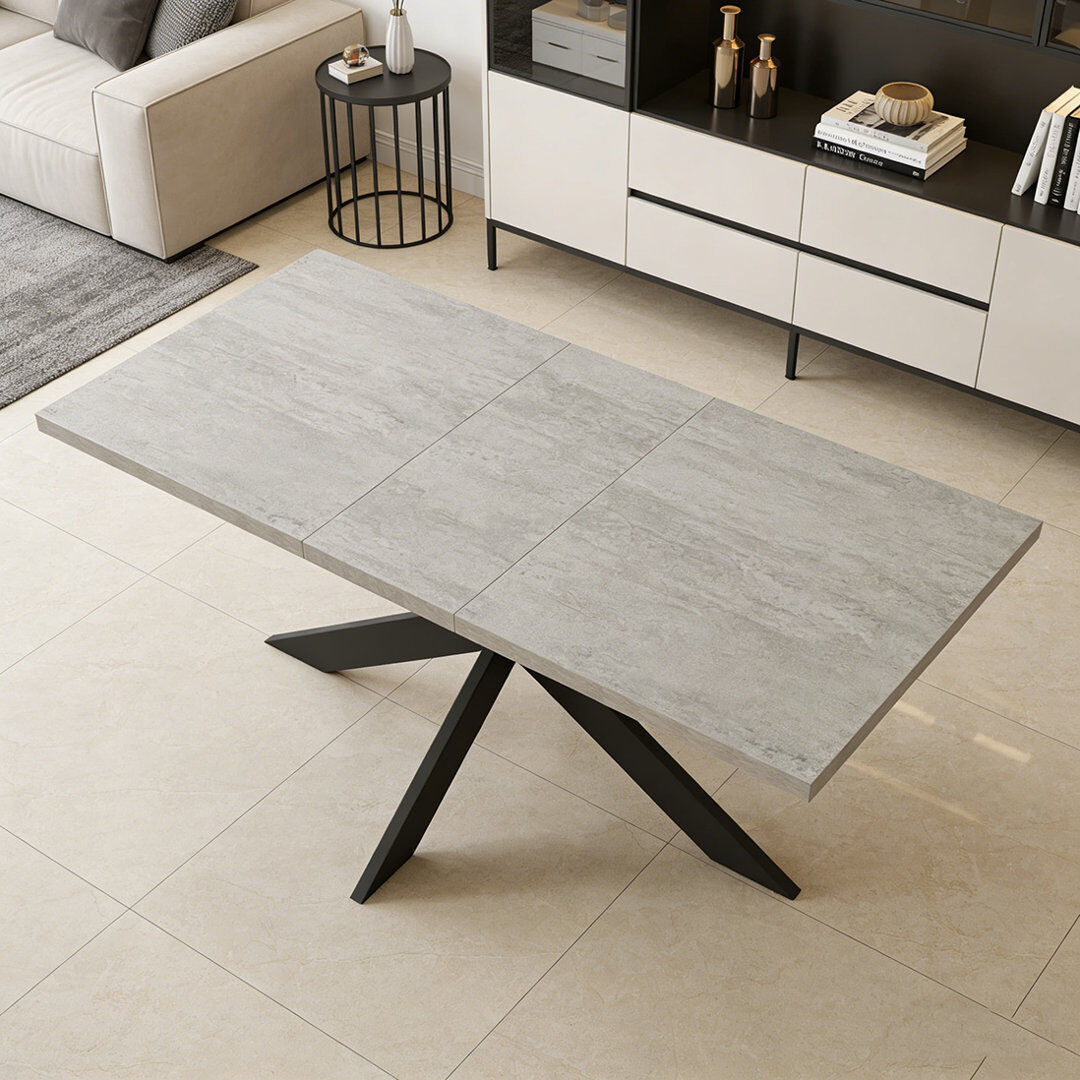 Metro Extendable Dining Table, 130-170 cm Extendable Gray Tabletop with Metal U-Shape Base, Modern Style Table for Dining Room Kitchen Grey