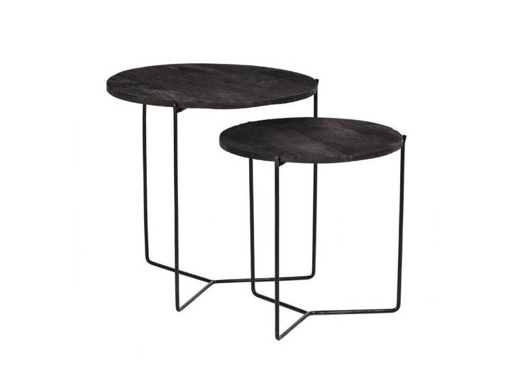 Natur24 Couchtisch Mason 2er Set Couchtische Mangoholz Stahl Schwarz