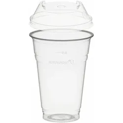 VEPATIM 50x BIO Trinkbecher 400ml + Domdeckel stapelbar C-Loch