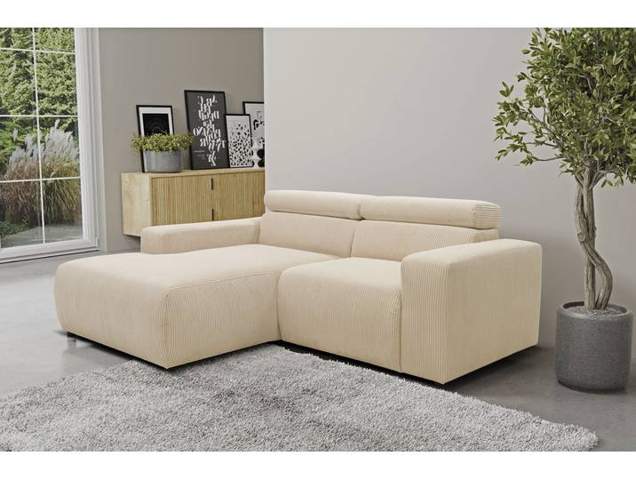 Ecksofa DOMO COLLECTION BRANDON inkl. Kopfteilverstellung, 214x100x80 cm, L-Form , beige (creme), B:214cm H:80cm T:175cm, 100% Polyester, Sofas, Ecksofa, Cord, creme
