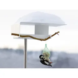 Vogelfutterhaus Opossum Design Aluminium weiß pulverbeschichtet, Designer Richard Sinnig, 36x24 cm