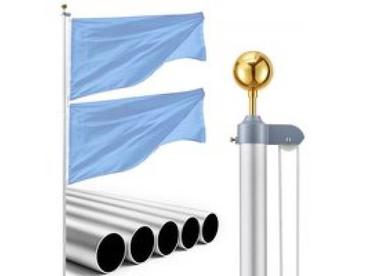 VEVOR Fahnenmast 6 m, Mehrteiliges Flaggenmast-Set für den Außenbereich, Extra Dicke Aluminium-Fahnenstange mit PVC-Bodenhülse, Ideal für Garten, Private & Gewerbliche Nutzung, Silber