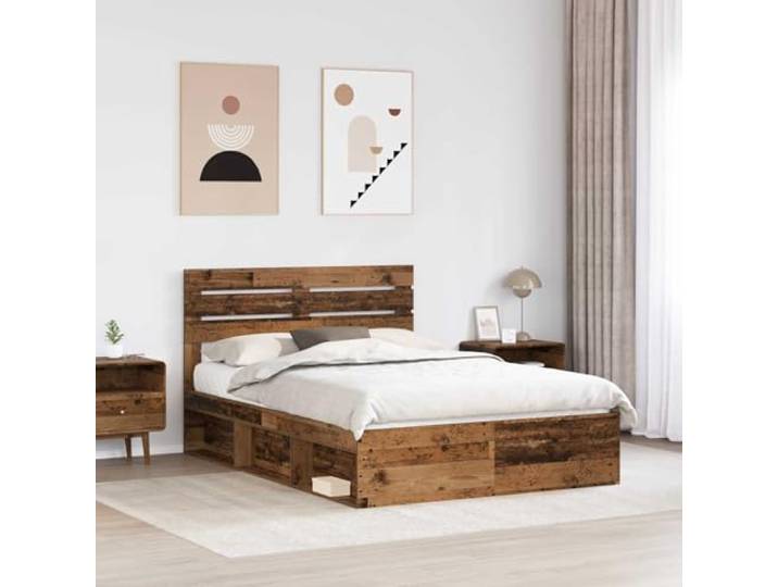 SKTQYQO Bettgestell Kiefer massiv 140 x 190 cm Altholz Kopfteil inklusive, feste Latten, max. Belastung 200 kg, einfache Reinigung, 2 Personen Montage